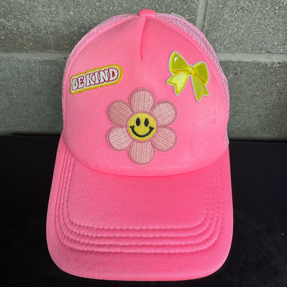 Pink Trucker Hat with Flower and Bow Patches